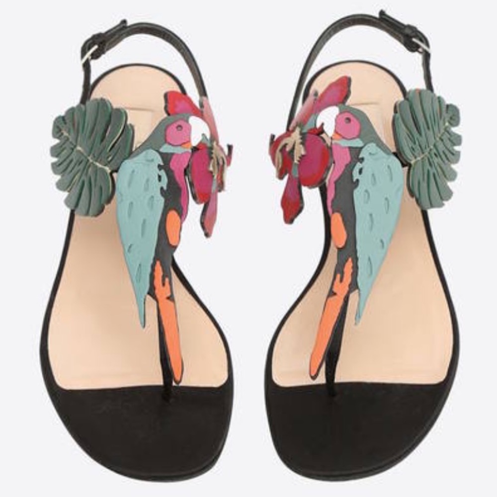 Valentino Garavani Black and Red Sandals with a bird, flower and leaf design EUC - Picture 12 of 13